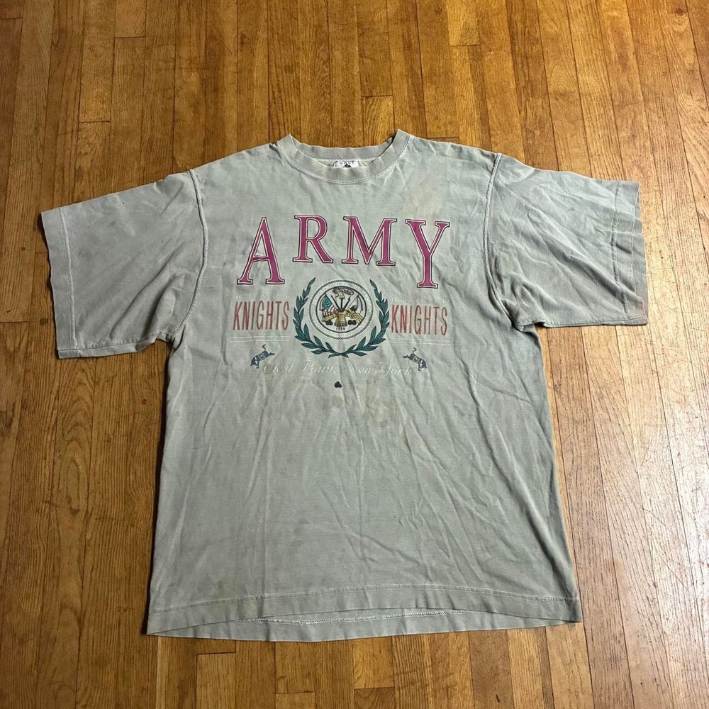 Vintage Galt Sand Army West Point Knights Made in USA T Shirt XL Grey Tan